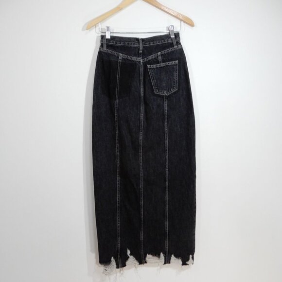TOPSHOP Denim Maxi Long SKIRT Size 4 Destroyed Hem Front Slit Black NEW - Picture 9 of 10